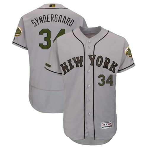 Mets #34 Noah Syndergaard Grey Flexbase Authentic Collection 2018 Memorial Day Stitched MLB Jersey - Click Image to Close